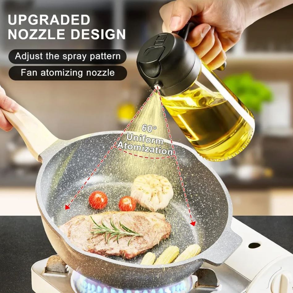 Ölsprüher für Die Küche, 500 ml Öl Sprühflasche, 2 in1 Oil Sprayer Können Ölspray und Gießen zum Kochen